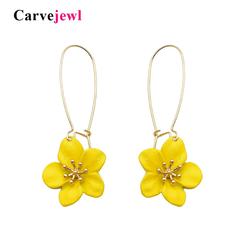 

Carvejewl Bohemia color rich Dangle Earrings For Women coating Flower Long Chandelier Earrings 6 mm simulated pearl cute earring