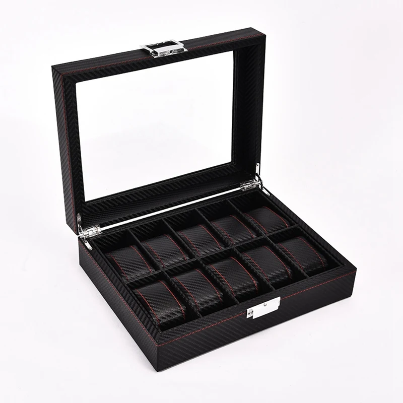

5/6/10/12 girdles Leather / Carbon Fiber Luxury Box Jewelry Storage Box Organizer for rings Bracelet Display Holder Case