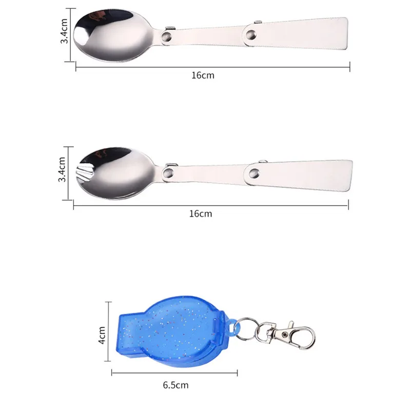 New 1Set Spoon Folding Dinnerware Set Outdoor Folding Travel Camping Utensil Stainless Pocket Spoon Fork With Box R09 (2)