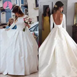 Линдо Noiva Белый одежда с длинным рукавом Простые Свадебные платья 2019 вечернее платье с открытой спиной Элегантное свадебное платье с