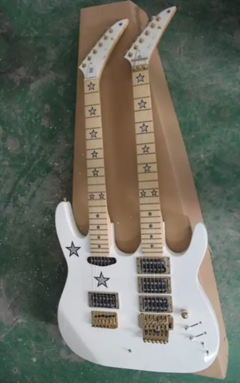 

Wholesale Cnbald Double Neck Electric Guitar Five Star Inlay 6+6 String Electric Guitar In White 130516