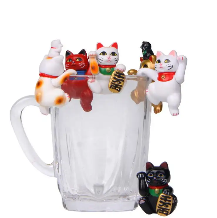

1pc new Cartoon Lucky Cats Model The Edge of Cup Action Figure Doll PVC DIY Decor Miniatures Craft Ornaments Gift