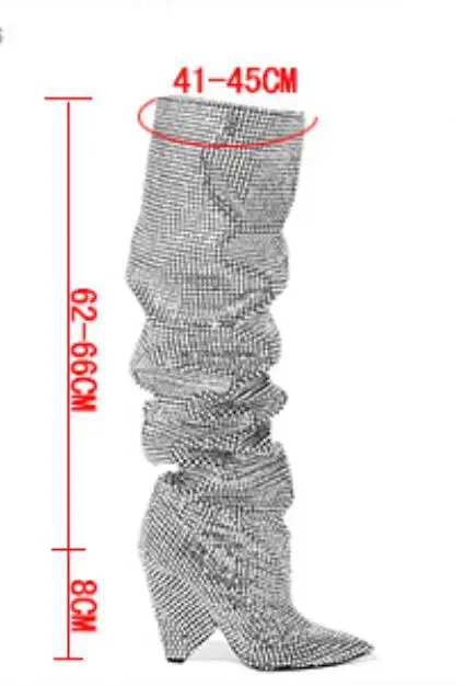 Женские брендовые сверкающие свадебные туфли; Изысканные Серебристые модельные сапоги с кристаллами; сапоги до колена; шикарные ботинки на шпильке; сезон осень-зима