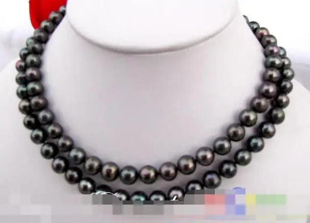 

3822 2strands round black freshwater pearl necklace shell