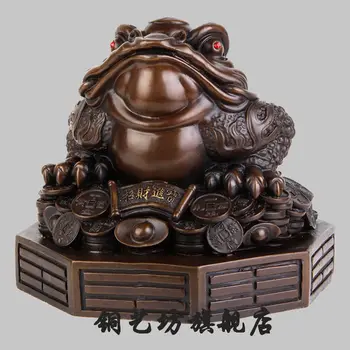 

11" China Bronze Yuanbao Coins Wealth Golden Toad Frog Luck Statue