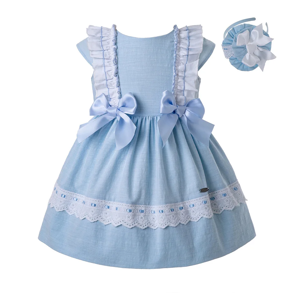 

Pettigirl Wholesale Summer Party Wedding Party Baby Girls Dress Sky Blue Dresses With Bows Kids Clothing G-DMGD201-C144