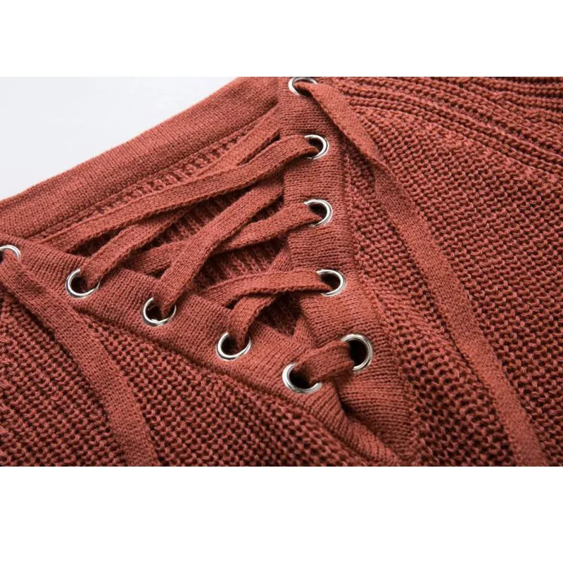 Осенние ремни с длинным рукавом с v-образным вырезом вязаный женский свитер