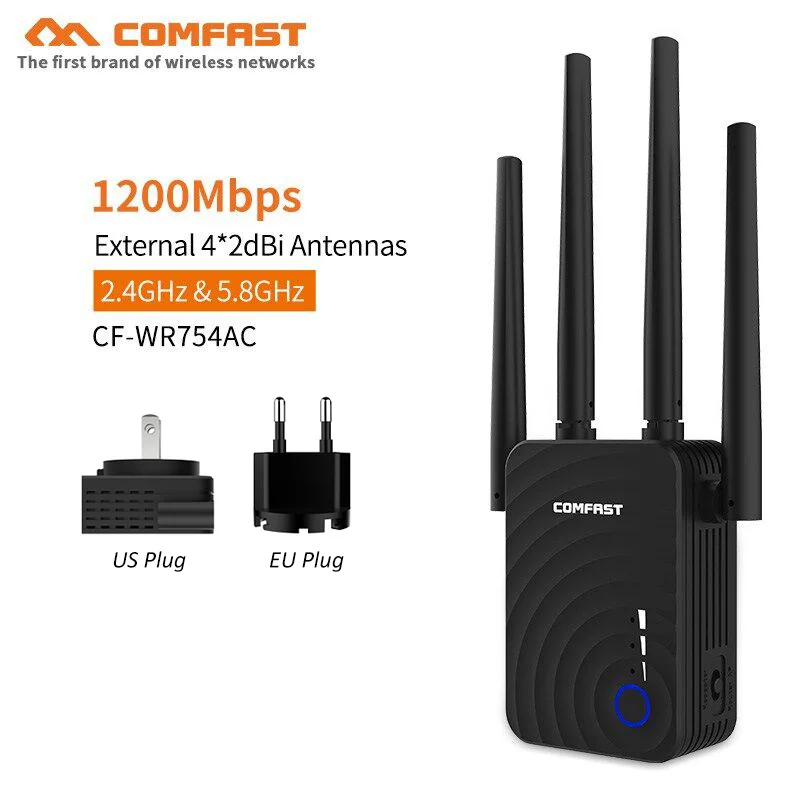 

Gift Comfast 1200Mbps Wireless Wifi Repeater/Router Dual Band 2.4&5.8Ghz 4 Wi fi Antenna long Range Signal Amplifier booster AP
