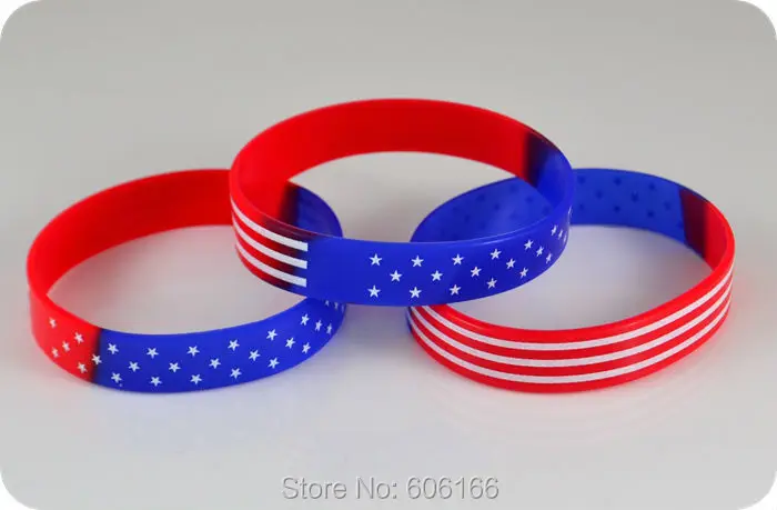 

50pcs USA American Flag Silicone Bracelets Wristband Stars and Stripes Fashion Jewelry