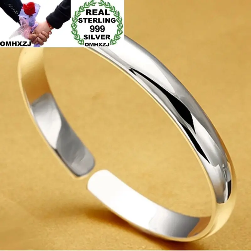 

OMHXZJ Wholesale European Fashion Woman Man Party Wedding Gift Simple Blank S999 Sterling Silver Cuff Bangle BA41