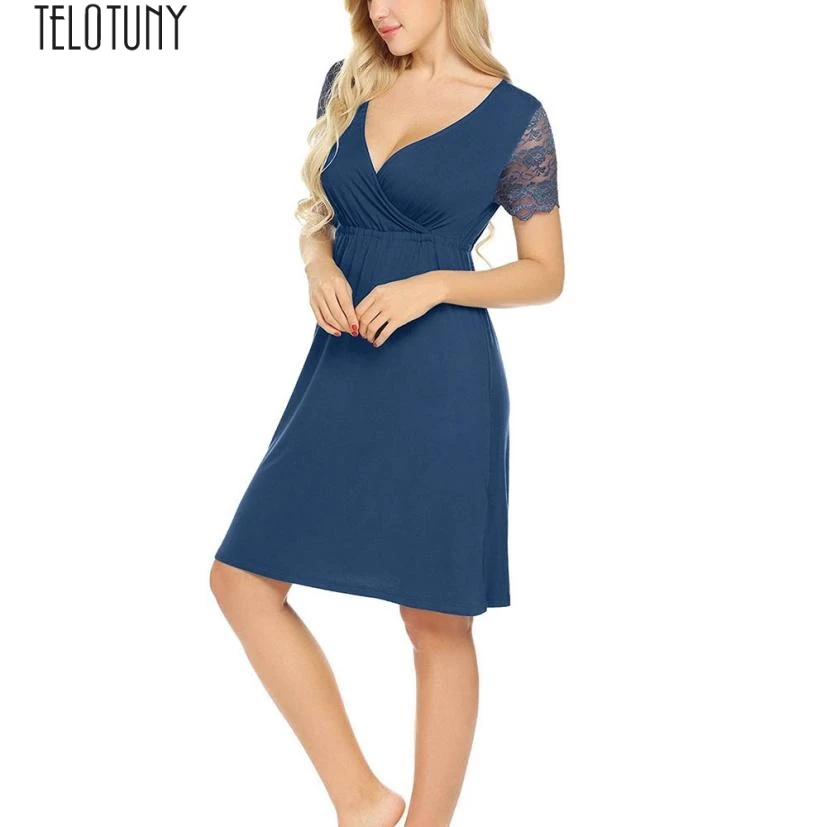 

TELOTUNY maternity dresses maternity gown Pregnant Womens Nursing Nightgown Pregnancy Dress Lace Splice Maternity Z0829