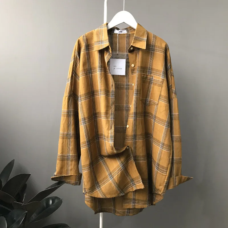 

Daily Apparel Women's 2019 Fashion Spring Casual Shirt Top Blouse Long Sleeve Pink White Yellow Plaid Vintage Blouse for Women