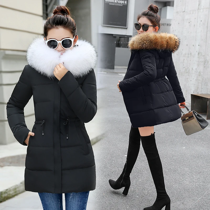 Зимняя женская куртка, новинка, пальто из искусственного меха енота, Женская парка, черная толстая подкладка с хлопковой подбивкой, Женская S-3XXXL