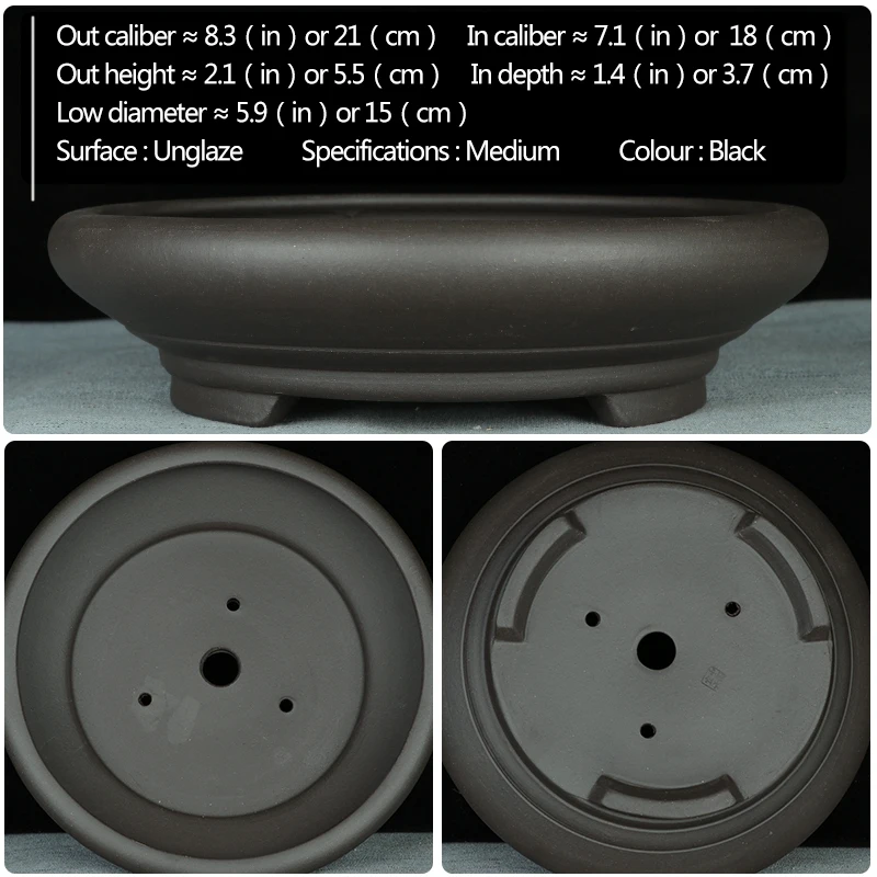 Китай Исин Unglaze бассейна миниатюрный горшок бонсай горшки сад цветочный горшок фиолетовый песок вентиляция керамические Круглые цветочные горшки - Цвет: Black Clay-M