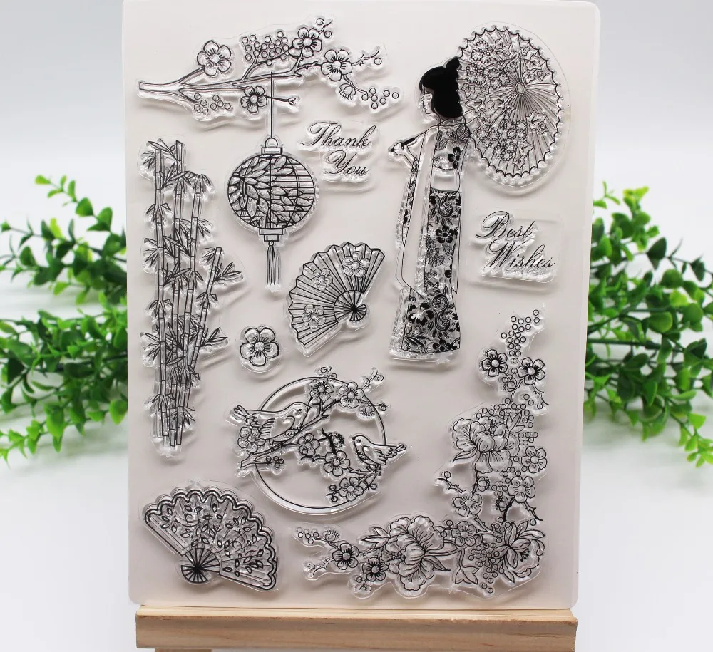

Japanese Girl&Flower Bird Transparent Clear Silicone Stamp/Seal for DIY scrapbooking photo/album Decorative clear stamp sheets