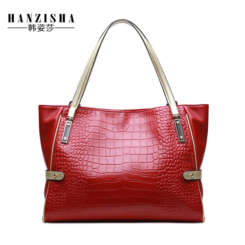 

2018 New Fashion Women Handbag Genuine Leather Alligator Pattern Women Shoulder Bag Luxury Design Natural Leather Women Tote Bag