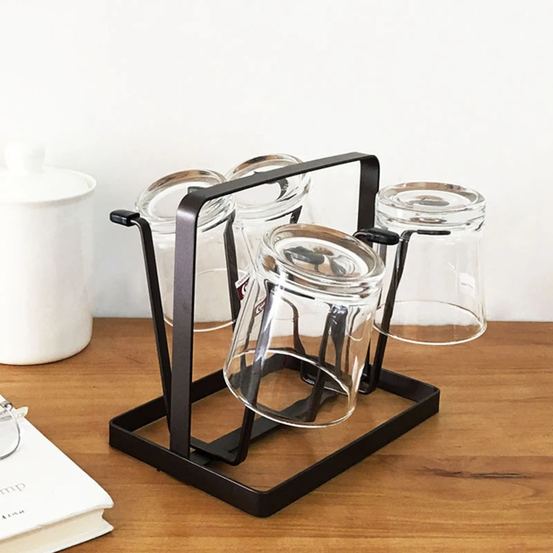  Creative Iron 6 Cups Mug Glass Stand Holder Drying Shelf Home Kitchen Hanging Drainer Storage Rack 