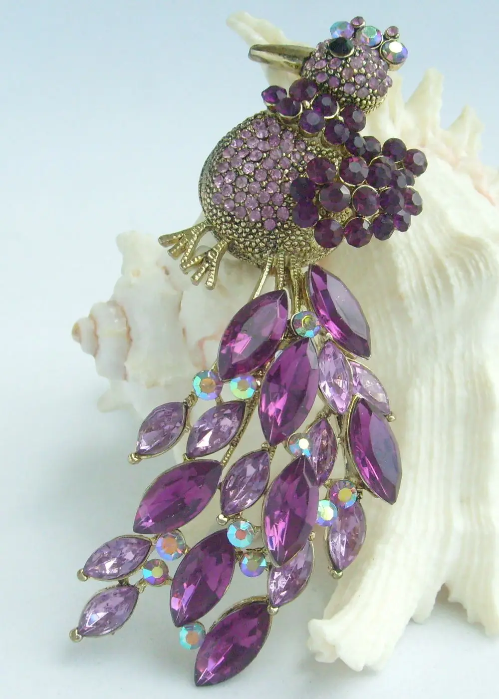 

Bird Peacock Brooch Pin Purple Rhinestone Crystal EE05685C3