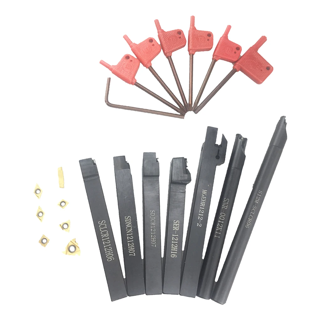 

7 Set Lathe Turning Tool Holder Boring Bar + Carbide Insert Wrench Kits