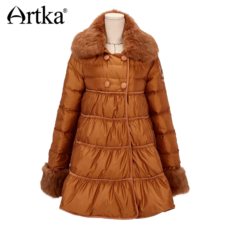 Artka 2015 женская ретро новая коллекция зимней одежды меховым воротником с длинными