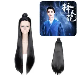 100 см длинные прямые старинный китайский для волос Для мужчин воин черный парик для косплея костюм меченосца играть парики высокое