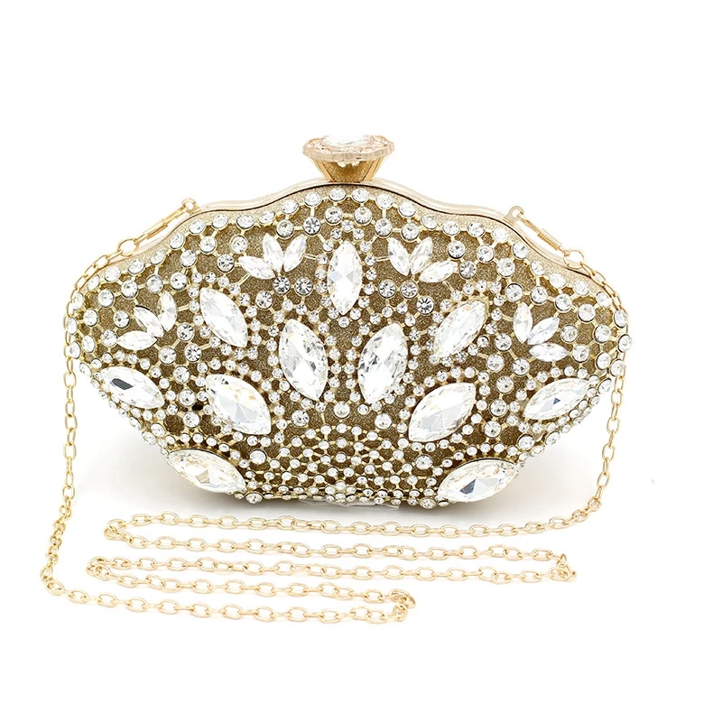 

Fashion Dinner Bag Pearl Diamond Beaded Luxury Handmade Clutch Lady Handbag Evening Bag Women's Metal Chain Makeup Purse Gold