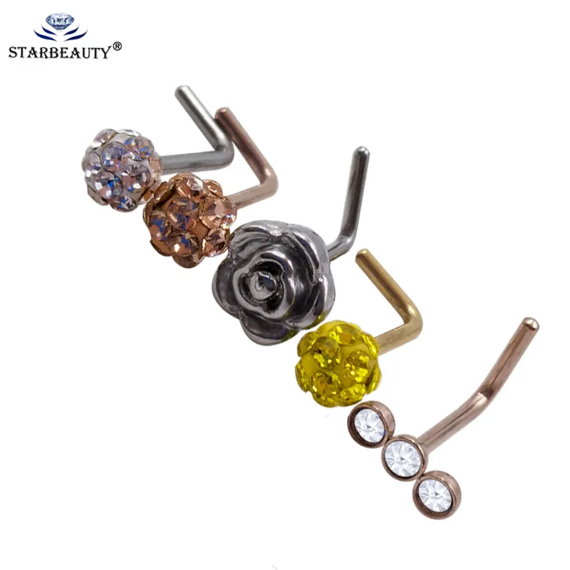 

New Arrival 1Pc Flower Zircon Nose Rings Nostril Cubic Zircon Piercing Nose Screw Curved Prong Set Hoop Stud Rings Body Jewelry