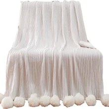 

Solid brief style linens winter Ball blankets soft 100% Cotton bedsheet plaids multifunctional bedspread