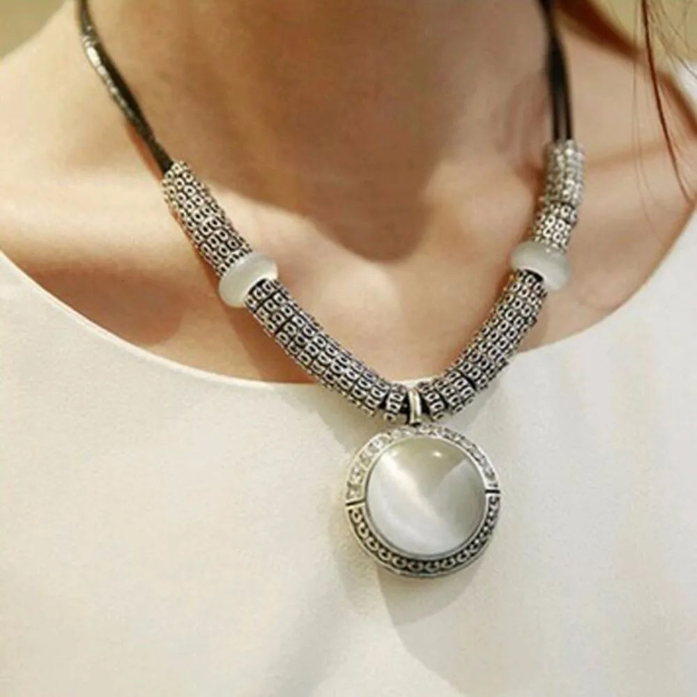 Подвески CiNily White Fire Opal и кожаные ожерелья роскошные большие Винтажные Украшения в