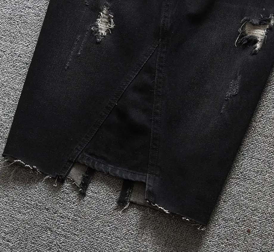 Женская джинсовая юбка размера плюс 5XL с высокой талией, Весенняя и летняя облегающая черная джинсовая юбка с дырками