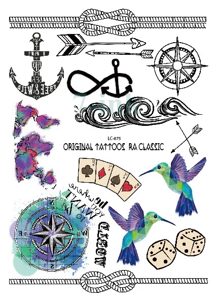 

Waterproof Temporary Tattoo Sticker Ocean navy Style arrow compass Water Transfer Flash tatto Fake Tattoo for men girl kid