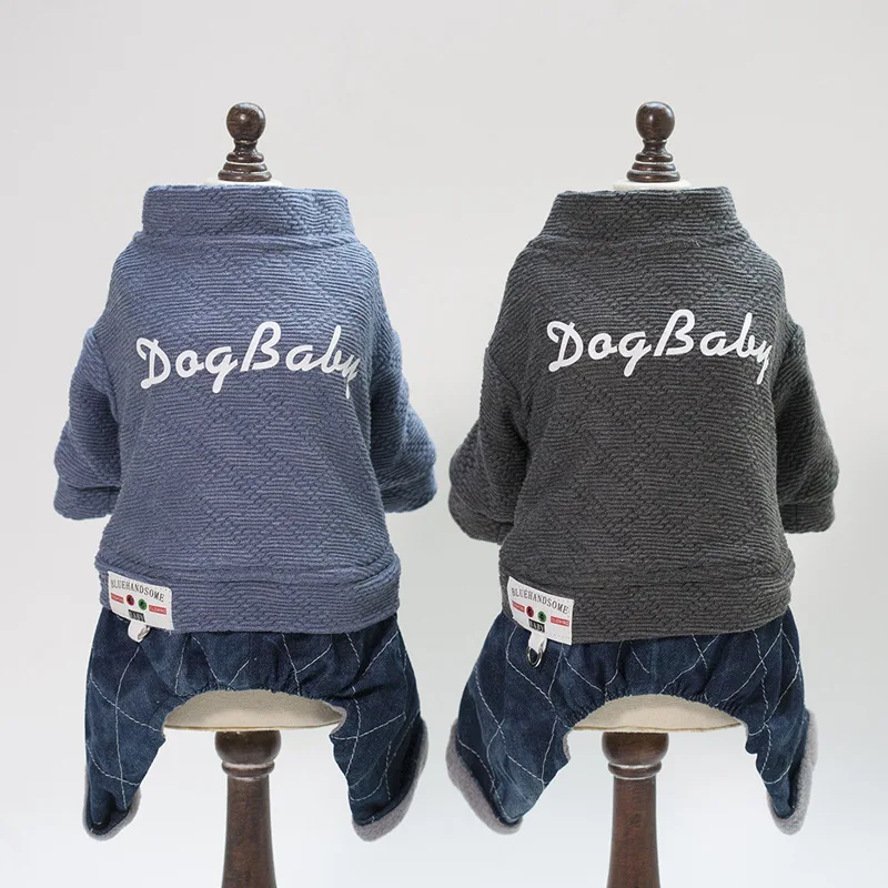 

2018 Pet Clothes for Dog for Small Dogs Denim Jumpsuit French Bulldog Chihuahua Letter Printing Costume Pug Winter Coat Jacket