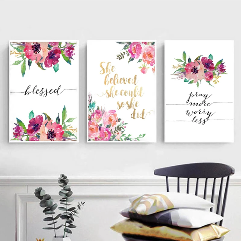 

Bible Verse Poster Blessed Wall Art Inspirational Quote Watercolor Canvas Painting Flowers Posters and Prints Home Decoration