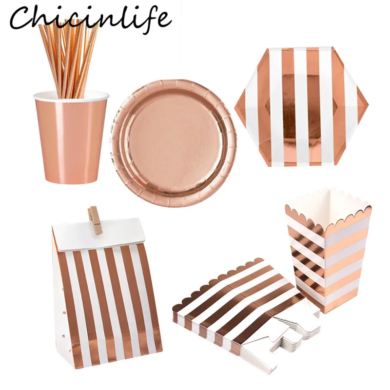cheap Chicinlife Popcorn Box Napkin Paper Paper Bag Plate Cups Straws Disposable Tableware Sets Wedding Table Birthday Party Supplies