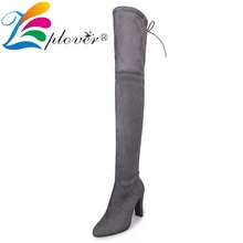 

Women Boots Winter Shoes Over The Knee Boots Flock Plush Thigh High Boots Black High Heels Shoes Woman Warm Fur Ladies Boots