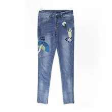 Women Embroidery Jeans Pencil Pants 2017 Spring Autumn Female New Plus Size Denim Harem Long Pants Trousers L689