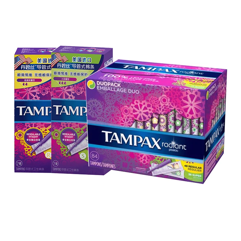 

Tampax Radiant Tampon Super and Regular Absorbency Cotton Tampones with Catheter Leak-proof Waterproof Replace Sanitary Napkin