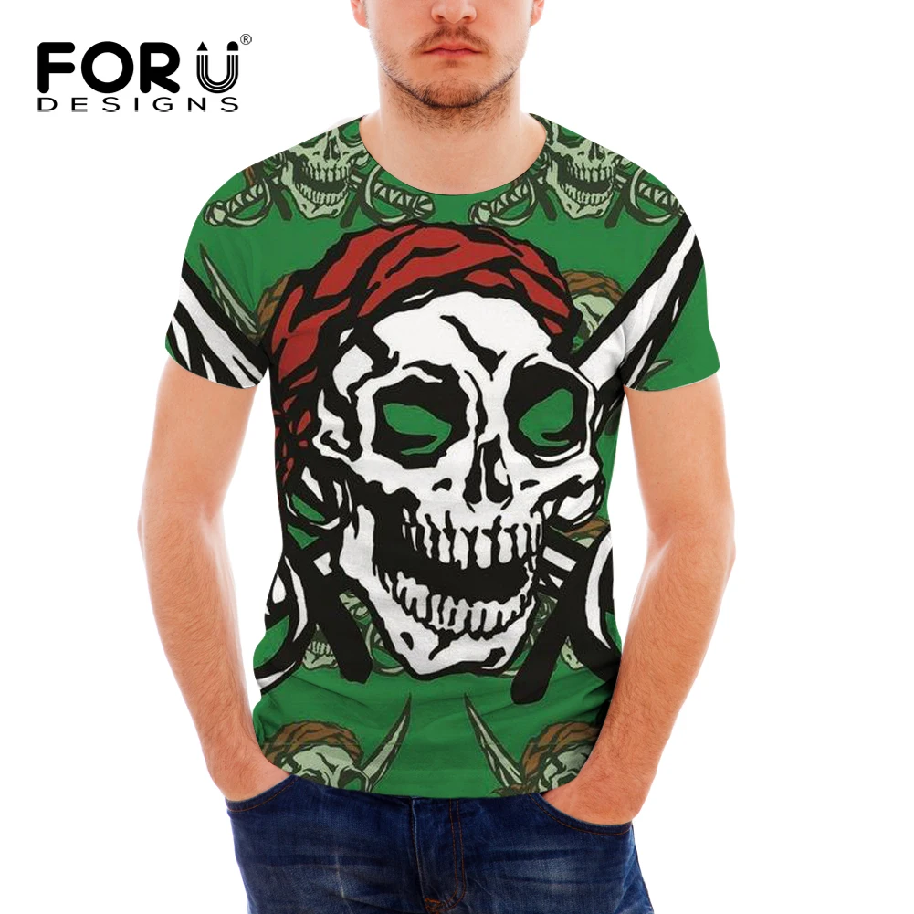 

FORUDESIGNS Carribean Skull Print Punk Style Men T shirt Teenagers Cool Pattern Short Sleeve T-shirt for Males O-neck Summer Top