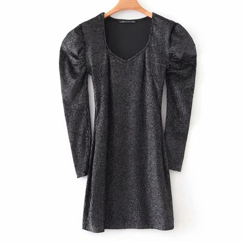 Women's Clothing Dress 2019 Wild Slim Stretch Velvet Hot Puff Sleeve Dress Ms Summer Sexy Street Temperament Clothing