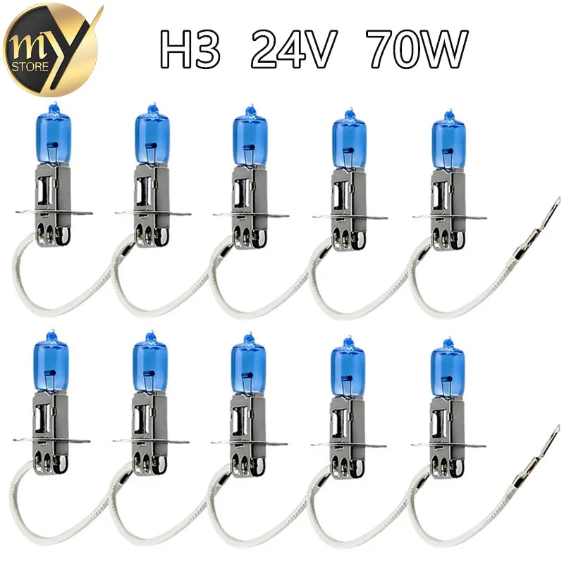 10 stks H3 Auto Halogeen Lampen 24 v 70 w Super Wit 6000 k Xenon ...