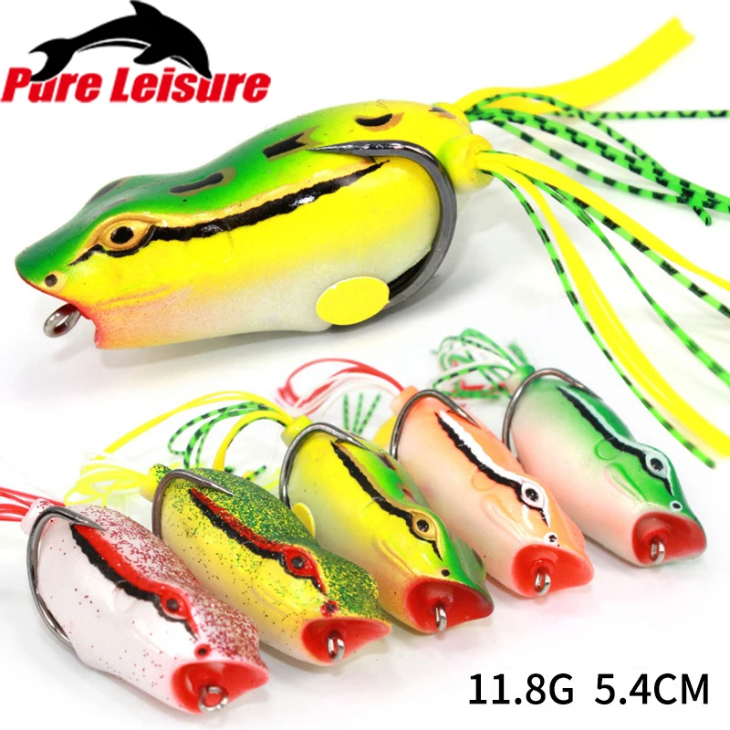 

PureLeisure 5Pcs Topwater Frog Fishing Lures 5.4cm 11.8g Lure Artificial Bait with Rotating Soft Tail Pike Fishing Tackle Lure