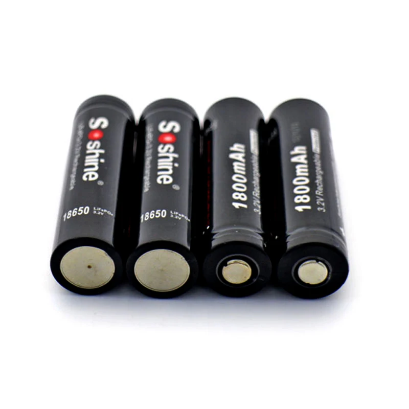 4pcs Soshine 3.2V Rechargeable 18650 LifePO4 Battery Cell 1800mAH Protected Positive nipple for Led Torch Headlamp Bicycle Light