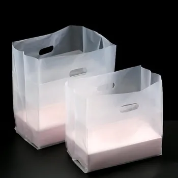 

300pcs/lot Matte Clear Plastic Lunch Food Take-Out Handle Bags Frosted Transparent Package Poly Bag for Gift Box Takeout Packing