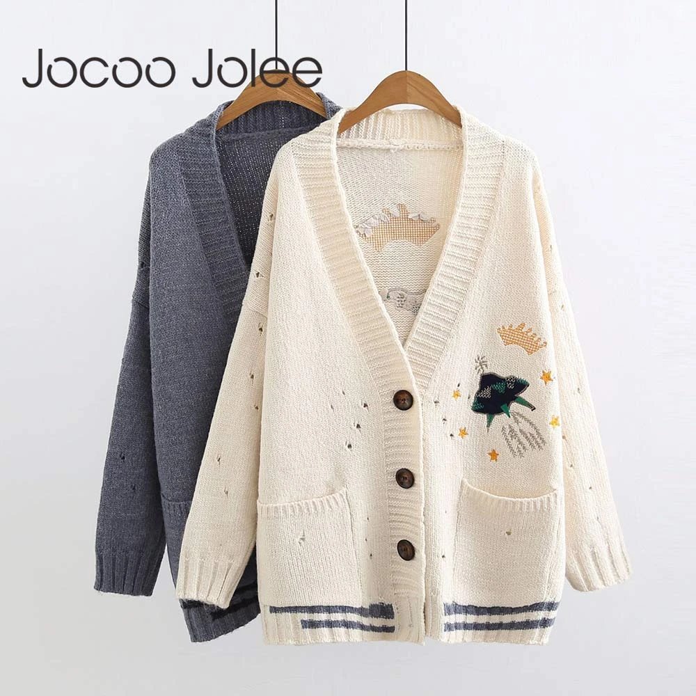 

Jocoo Jolee Women Autumn Winter Fashion Embroidery Cardigans Casual Harajuku Knitted Coats Single Breasted Sweater Jackets 2019