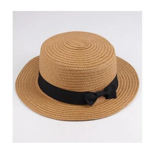 [SUOGRY] соломенная шляпа Boater шляпа Женская Бант летние шляпы для женщин Пляжная плоская Соломенная Панама шапка Femme - Цвет: Light coffee
