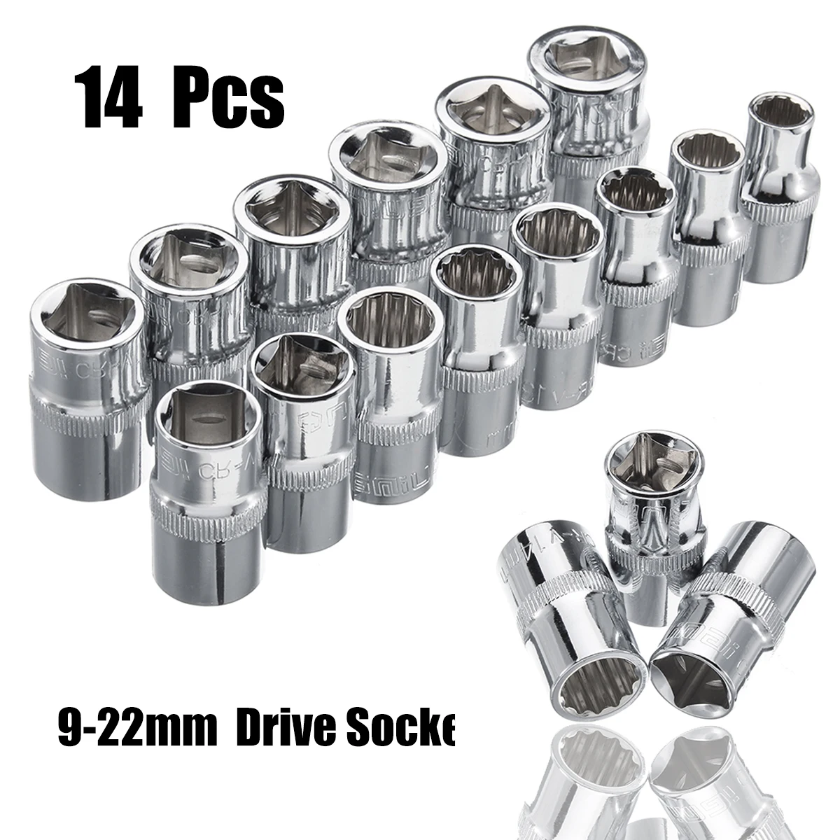 

14 Pcs 1/2'' Drive 9-22mm 12 Point Deep Impact Metric Socket Set Heavy Duty Repair Tool Set