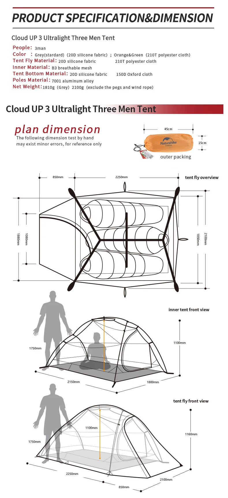 Barraca da Família Tendas de Campismo Pólo de Alumínio da Barraca Barraca de Acampamento ao ar Naturehike Viagem Caminhadas Tenda 1 3 Pessoa à Prova d' Água Dupla Camada de Acampamento ao ar Livre 8 High Quality Esporte e Lazer