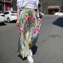 [EWQ] летняя Новая Винтажная стильная модная одежда Повседневная Женская плиссированная юбка до середины икры с высокой талией Ночная юбка для выпускного вечера QH952