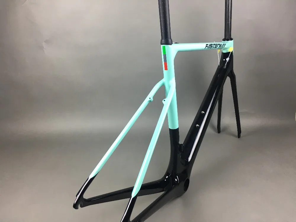 Cheap light blue 2018 TAIWAN FASTERWAY classic carbon road frameset UD weaves carbon bike frame:Frameset+Seatpost+Fork+Clamp+Headset 165