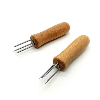 

5 Pcs BBQ Corn Holders Fork Multi-function Barbecue Tools Wooden Handle for Kitchen YA88